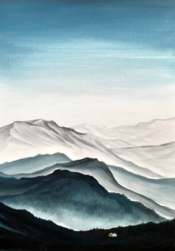32. Maszkowska (Korzuchowska) Monika, Góry, akryl na tablicy malarskiej, 54 x 38 cm 2024, 1000