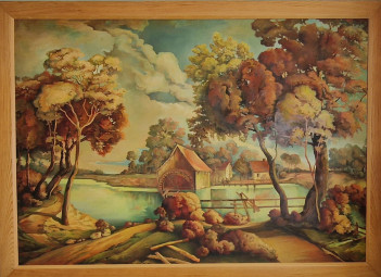 Łabanowska Dorota, Przy Młynie, olej na płótnie 150x 210 cm, 1981 r
