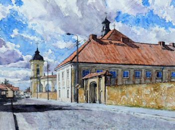 30. Chyży K. Podlasie. Tykocin. Dawny klasztor misyjny i kościół św. Trójcy. Akwarela na papierze, 30x40cm 2024, 800zł